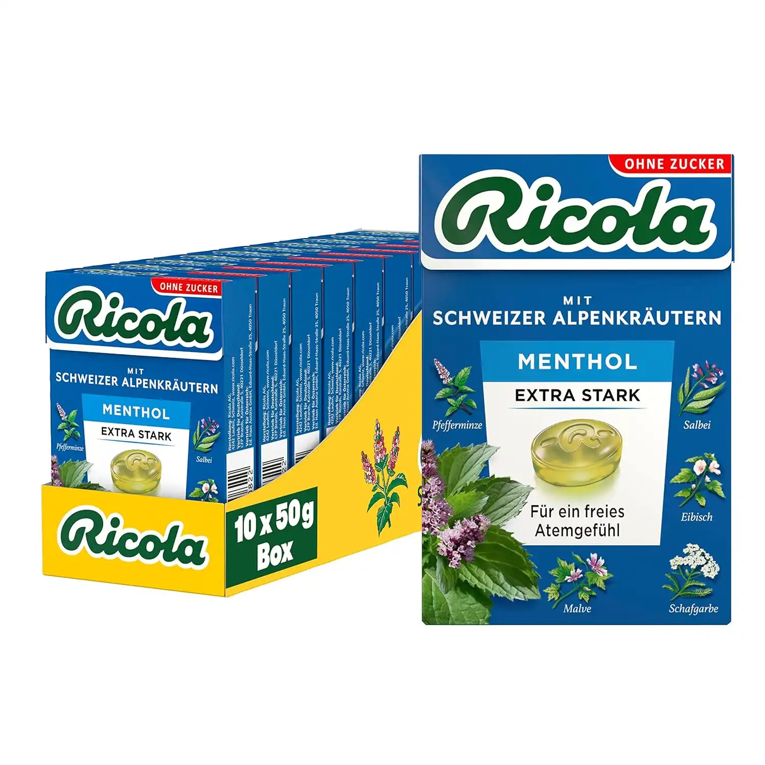 Ricola Extra EXTRA STARK 10 Böxli original Schweizer Husten Bonbons