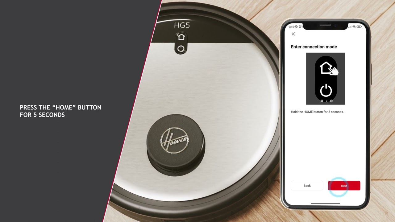 Robot vacuum cleaners | Hoover - HG5 - How to pair the HG5 - Set-up Video | 30s