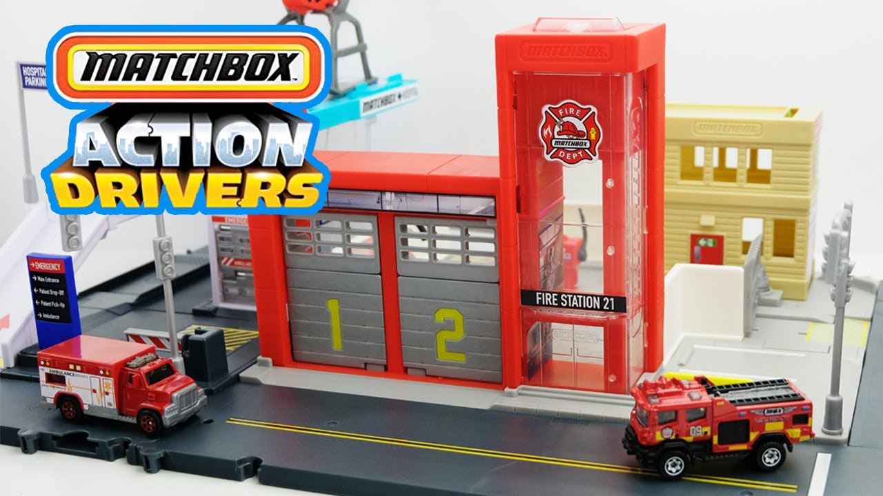 UNBOXING: Matchbox Action Drivers Fire Station Rescue Playset -- with lights & sounds! (2021)