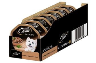 Cesar Hundefutter Nassfutter Landkueche mit zartem Truthahn Rind und Krautern 14 Schalen 14 x 150g Amazon de Haustier