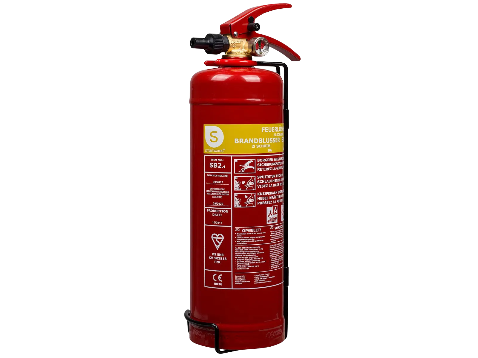 Smartwares SB2 Feuerlöscher Brandklassen A und B (feste & flüssige Stoffe), DIN EN3 konform, 2 Liter Schaum für 25,90€