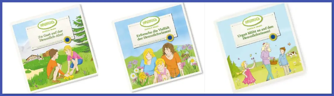 Gratis: Kinderbücher und Rezepthefte von Heumilch z.B.  Kinderbuch „ Begleite uns durchs Heumilch-Jahr!“
