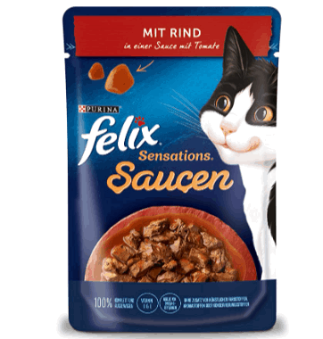 Felix Sensations Saucen Katzenfutter Nass Mit Rind In Einer Sauce Mit Tomaten 26Er Pack 26 X 85G Amazon De Haustier