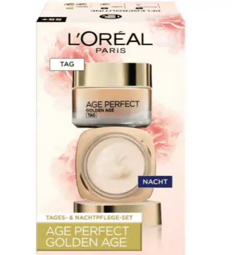 L Oreal Paris Gesichtspflege Set Age Perfect Golden Age Anti Aging Tagespflege und Nachtpflege Festigung und Glanz Fuer reife und fahle Haut Mit Pfingstrosen Extrakt 2 x 50 ml Amazon de Beauty