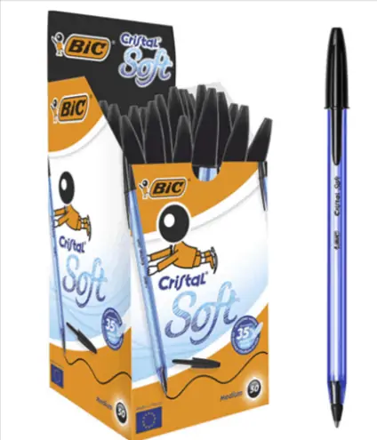 BIC Cristal Soft Kugelschreiber, nicht ausfahrbar, Schwarz, 50 Stück für 4,09€ inkl. Versand