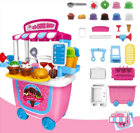 Gizmovine Eiswagen Pretend Toys 31Pcs Pretend Playset Toys Fuer 2 Jahre Altes Maedchen Kinder Kleinkinder Mit Tragetasche Amazon De Spielzeug