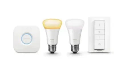 Philips Hue White Ambiance E27 Bluetooth Starter Set mit Bridge + Dimmschalter + 2 E27 Birnen für 63,66€ inkl. Versand