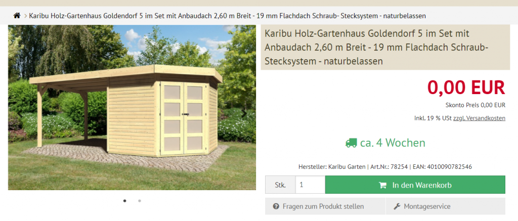 Sonderangebot Karibu Gartenhaus Goldendorf 5 Im Set Mit Anbaudach 2 60 M Breit 19 Mm Flachdach Schraub Stecksystem Naturbelassen