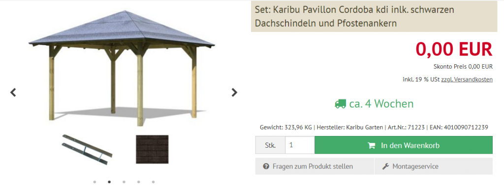 Sonderangebot Karibu Pavillon Cordoba Kdi Dachschindeln Schwarz Pfostenanker