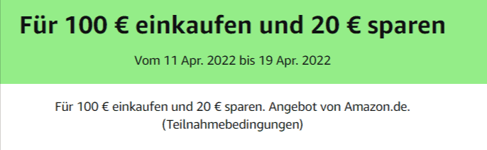 Amazon: Für 100 € einkaufen und 20 % sparen bei über 1000 Produkte (vor allem Bekleidung)
