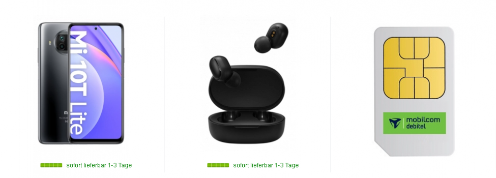 mobilcom debitel green LTE 6 GB mit Xiaomi Mi 10T Lite und Xiaomi Mi True Wireless Earbuds Basic 2