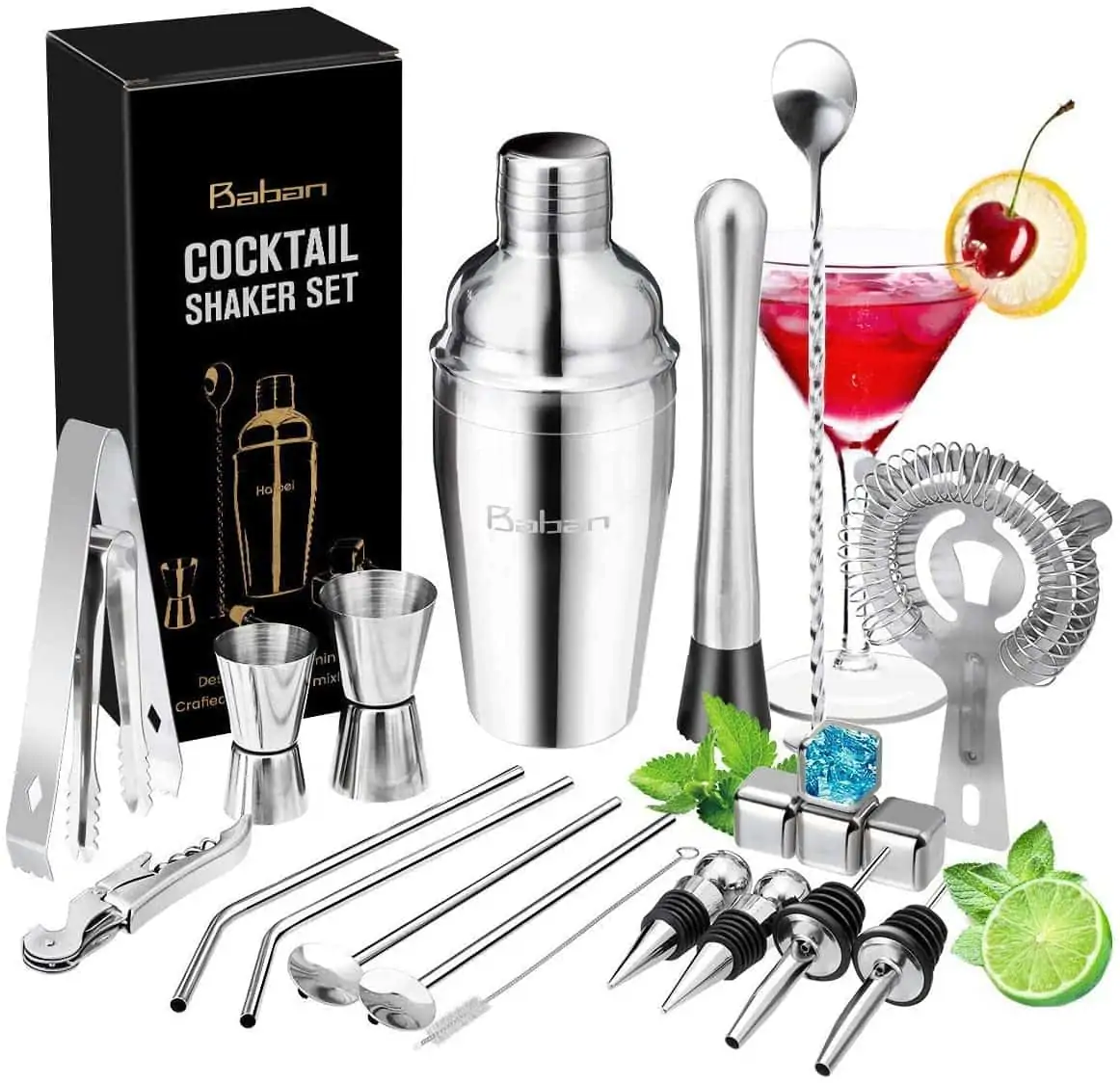 Baban Cocktail Shaker Set mit 22 Teilen für 15,59 € inkl. Prime-Versand