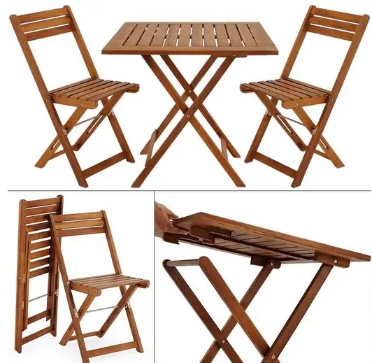 Deuba Balkonset aus Akazienholz 3-tlg. zusammenklappbar für 69,95 € inkl. Versand (statt 92,95 €)