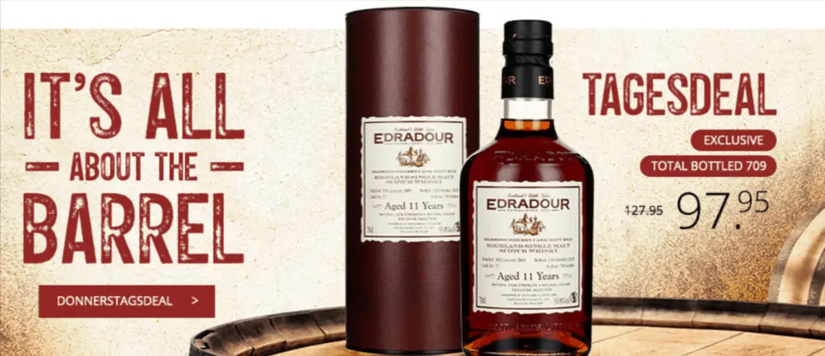 Edradour 11 Years 2009 Exclusive Selection Single Malt (55,80%, 0,7 Liter) für 103,90 € inkl. Versand (statt 133,90 €)