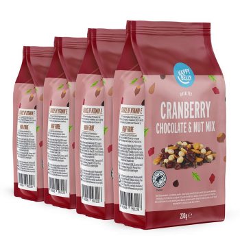 Happy Belly Cranberry Schokoladen und Nuss Mix 4er Pack 4x200g e1616422298675