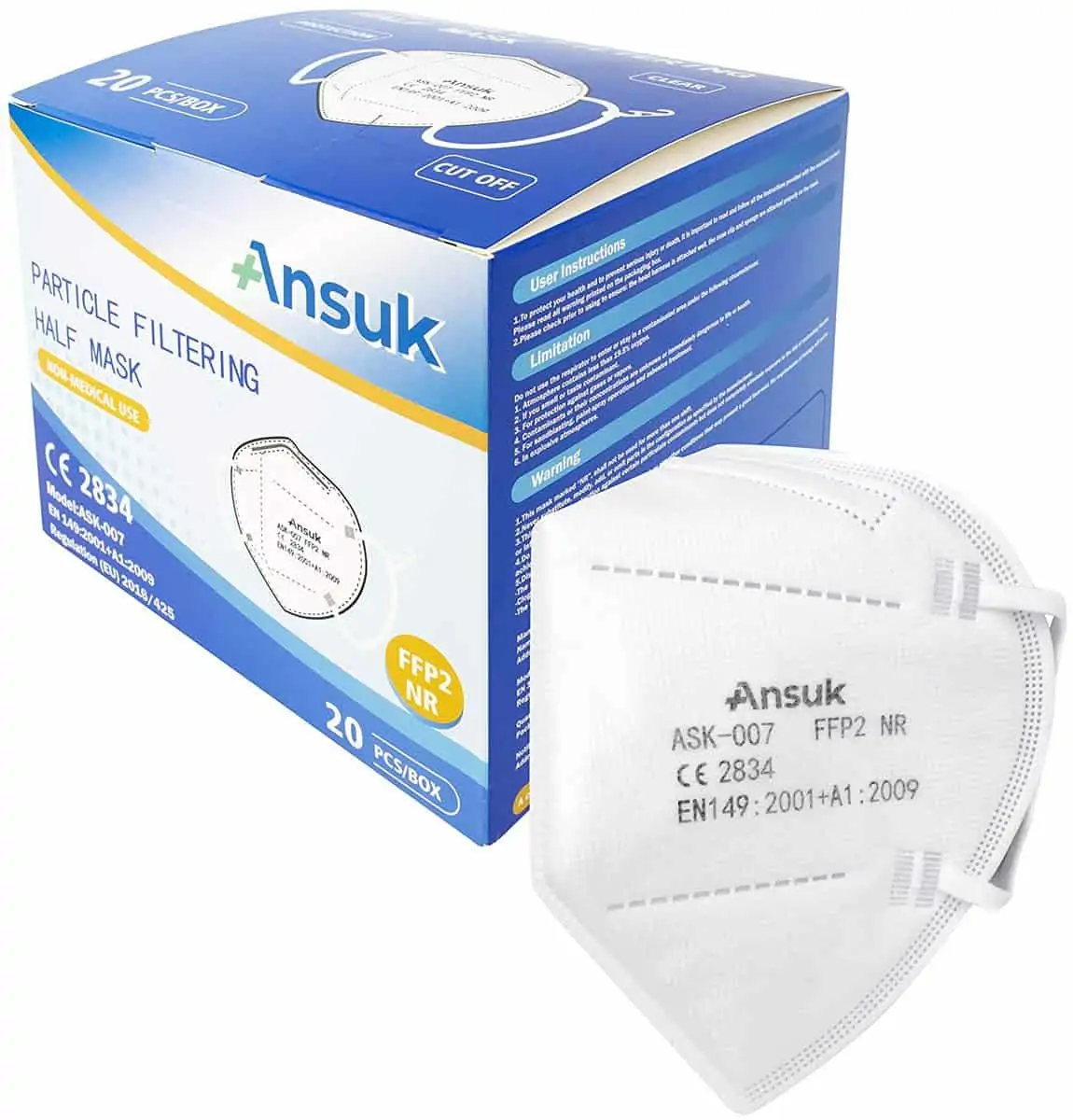 100x Ansuk FFP2 Atemschutzmasken 5-lagig (EU zertifiziert, CE2834) für 39,89€ inkl. Versand statt 59,99€