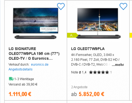 LG SIGNATURE OLED77W9PLA 195 cm 77 OLED TV G bei idealo de