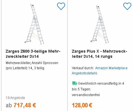 Fehler? Zarges Plus X – Mehrzweckleiter 3×14, 14 Stufen für 128€ inkl. Versand (statt 717€ )
