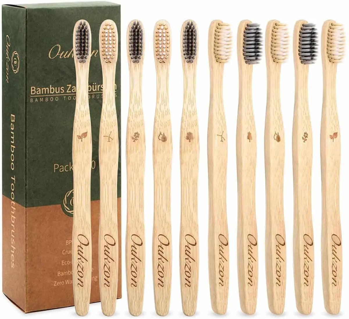 Oukzon Bambus Zahnbürsten 10er-Pack ab 6,49 € inkl. Prime-Versand
