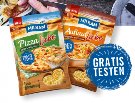 PizzaLiebe AuflaufLiebe Reibekaese Gratis testen MILRAM