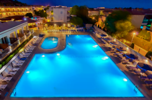 Pool View after sunset summer 2015 Delfinia Resort Kolymbia • HolidayCheck Rhodos Griechenland