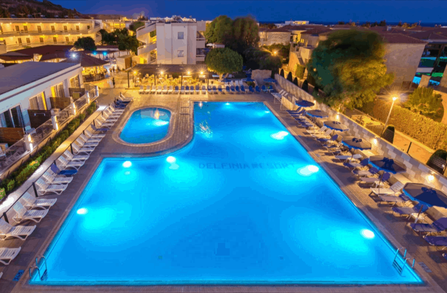 Pool View After Sunset Summer 2015 Delfinia Resort Kolymbia • Holidaycheck Rhodos Griechenland