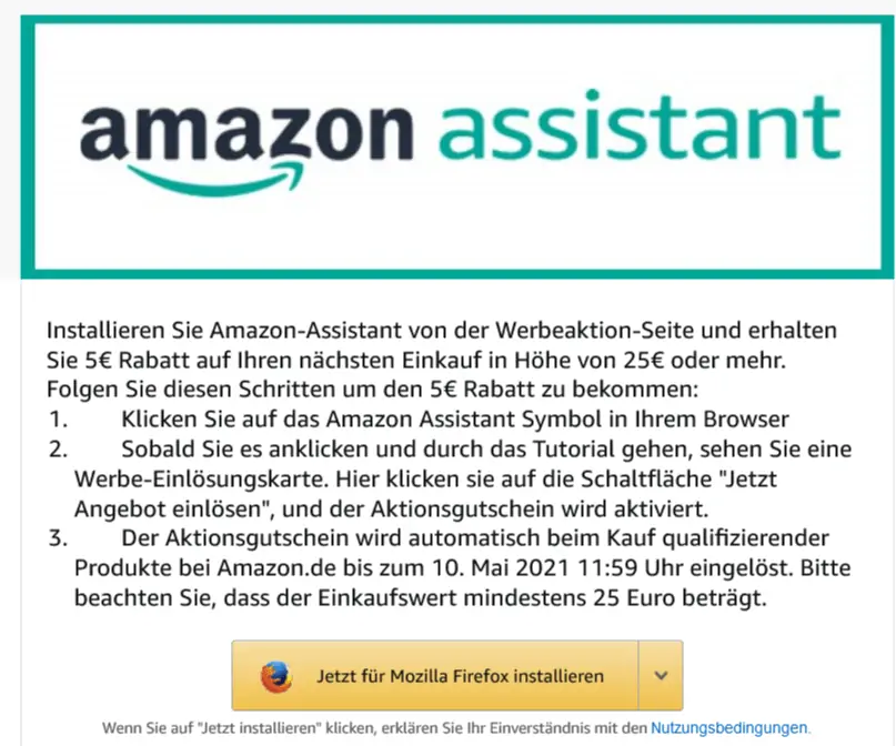 Amazon Assistant Browser Erweiterung installieren & 5 € Rabattgutschein erhalten (25 € MBW)