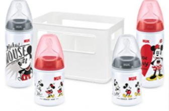 NUK Disney Micky Mouse neu First Choice Babyflaschen Starter Set mit 4 Anti Colic Weithalsflaschen 2x 150ml 2x 300ml mit Silikonsauger Flaschenbox BPA frei rot Amazon de Baby