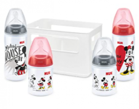 NUK Disney Micky Mouse neu First Choice Babyflaschen Starter Set mit 4 Anti Colic Weithalsflaschen 2x 150ml 2x 300ml mit Silikonsauger Flaschenbox BPA frei rot Amazon de Baby