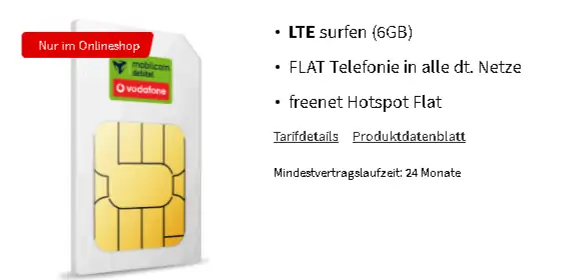 Vodafone Allnet-Flat  6GB LTE ( 21,6 Mbit/s ) für 14,99€ + 300€ MediaMarktGutschein  (Effektiv 4,15€ mtl.)
