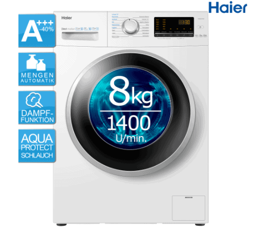 Waschmaschine A 40 Haier Hw80 B1439 Frontlader 8Kg Dampffunktion Aquaprotec Ebay