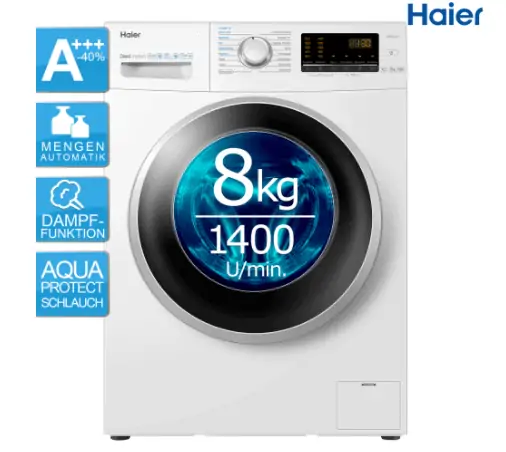 Haier HW80-B1439 Frontlader Waschmaschine 8kg (A+++ Dampffunktion AquaProtec) für 299,90€ inkl. Versand