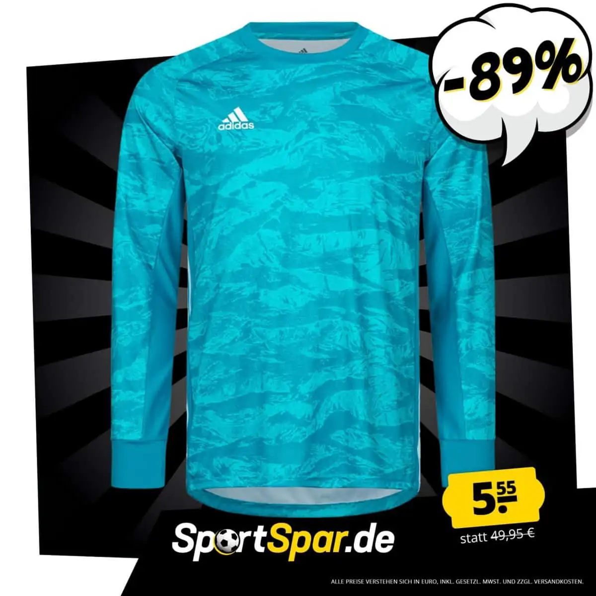 adidas AdiPro 19 Kinder Torwarttrikot (Gr. 128 bis 164, Türkis) für 5,55 € zzgl. 3,95 € Versand