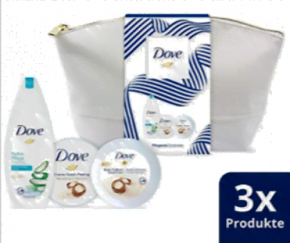 Dove Geschenkset Pflegende Schoenheit fuer seidig glatte Haut mit Duschgel Creme Dusch Peeling Body Yoghurt in einer Kulturtasche 250 ml 225 ml 250 ml Amazon de Beauty