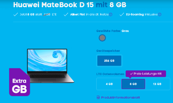 Huawei MateBook D 15 guenstig mit Vertrag kaufen Blau