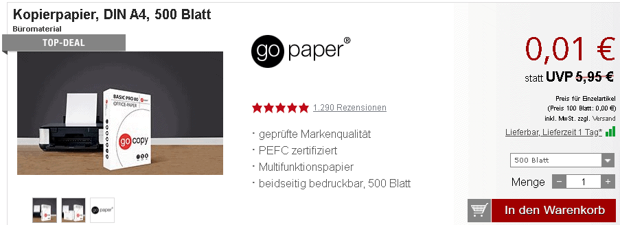 Kopierpapier Din A4 500 Blatt Guenstig Kaufen Bei Druckerzubehoer De