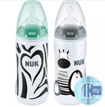 NUK First Choice Babyflasche im Set 6 18 Monate Temperature Control Anzeige Monochrome Animals Tuerkis und Grau 300 ml 2 Stueck Amazon de Baby