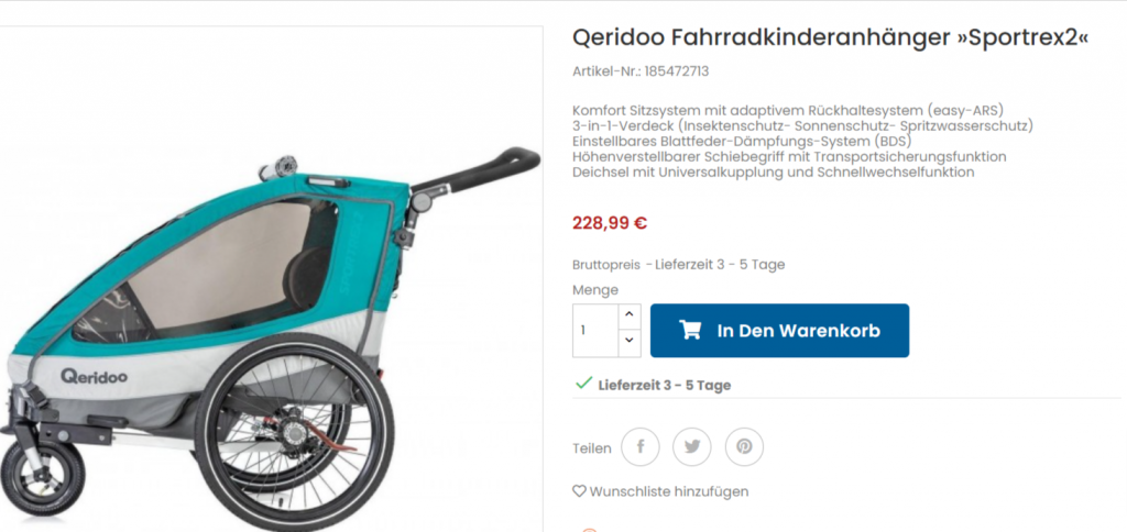 Qeridoo Fahrradkinderanhaenger Sportrex2 Sport Handel24.De