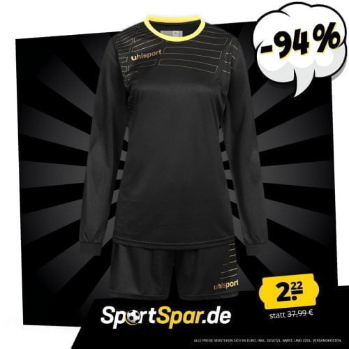 Uhlsport Match Damen Fußball Set Langarm Trikot mit Shorts (in Schwarz, Gr. XS,S,L,2XL) für 2,22 € zzgl. 3,95 € Versand