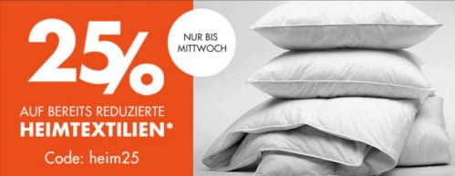Galeria: 25 % Rabatt auf Heimtextilien