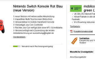 mobilcom debitel Telekom green LTE 26 GB Rabatt mit Nintendo Switch