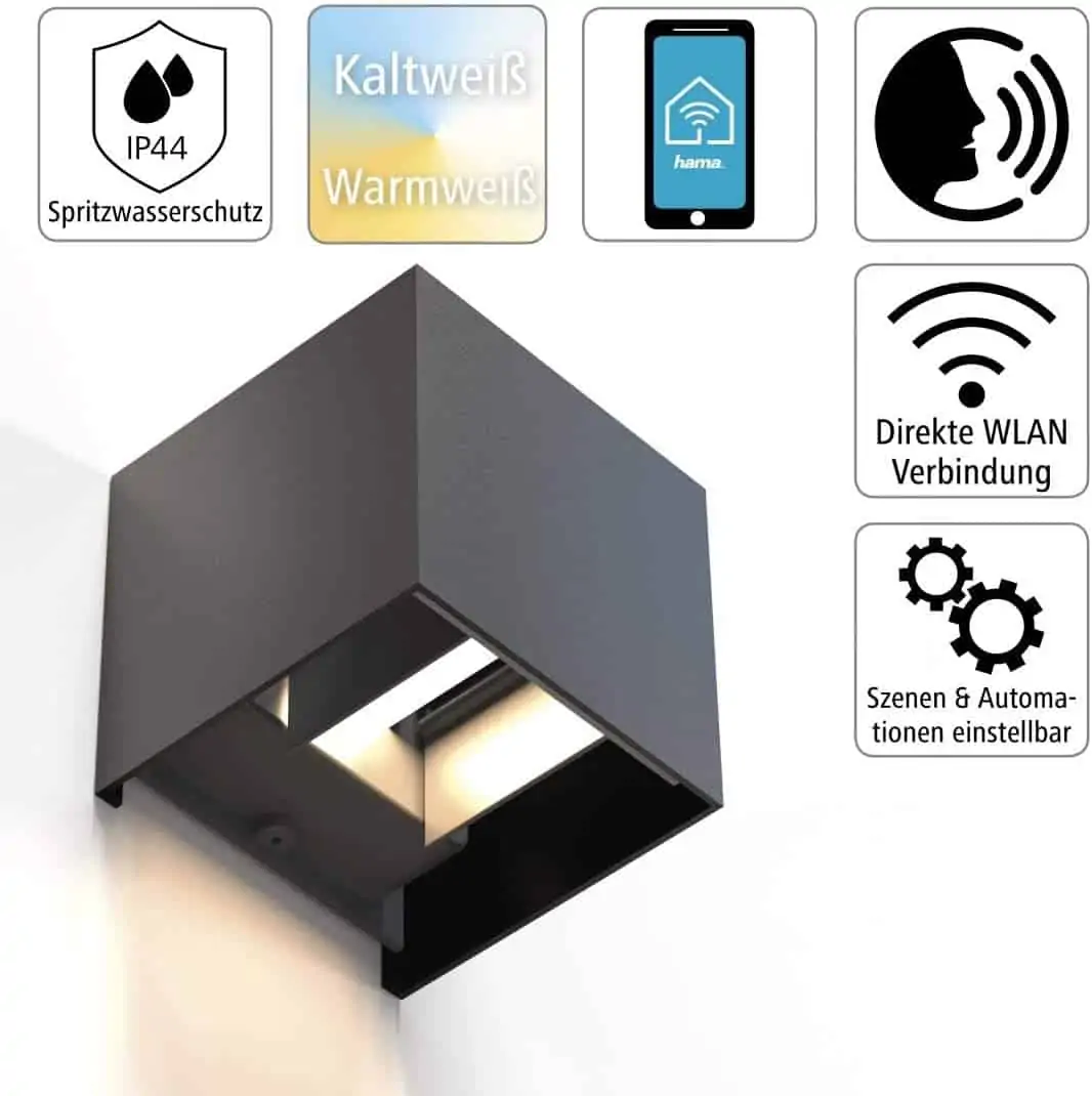Hama WiFi-LED Wandleuchte für innen und außen (dimmbare Smart Home Lampe mit Alex+Google Sprachsteuerung) für 17,56€ [Prime] statt 27,15€