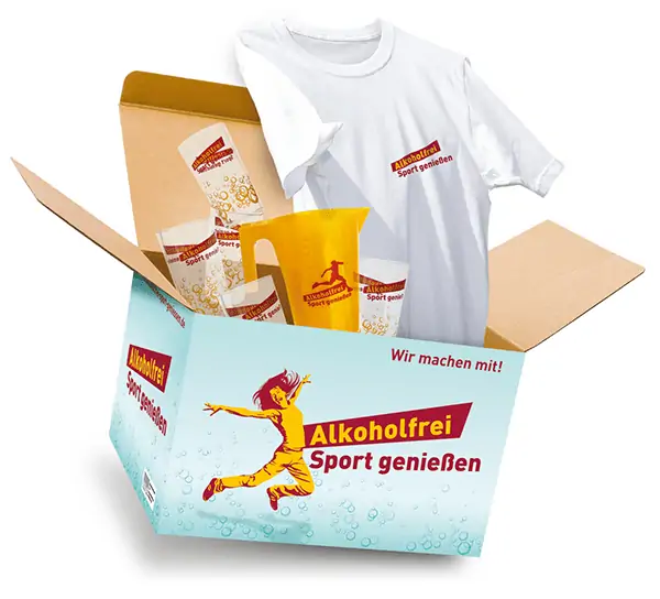 Kostenlose Aktionsbox „Alkoholfrei Sport genießen“ mit T-Shirts, Bechern uvm (Nur für Sportvereine!)