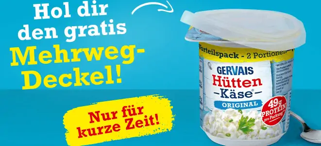 Gratis: Mehrweg-Deckel von Gervais kostenlos ( spülmaschinenfest aus flexiblem Silikon)