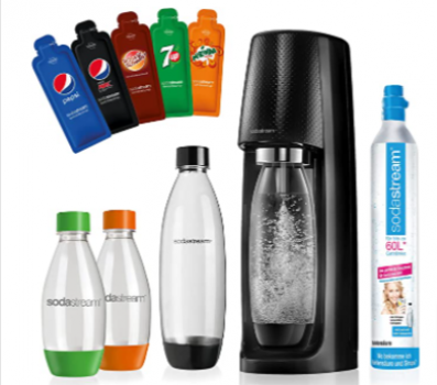 SodaStream Easy Wassersprudler Set Vorteilspack PEPSI mit CO2 Zylinder 2x 1 L PET Flasche 2x 0 5 L PET Flasche 5x Pepsi Sirupproben schwarz Amazon de Kueche Haushalt Wohnen