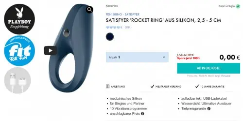 Eis DE: Satisfyer Rocket Ring Penisring & 6 Gratisartikel für 0 € (MBW 29,95 €) 🍨
