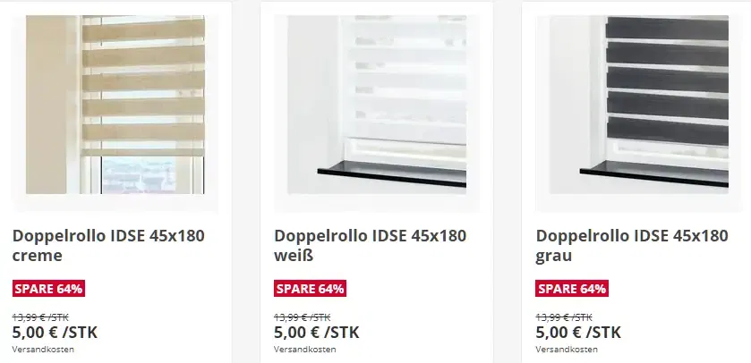 Dänischen Bettenlager: 60% Rabatt auf Doppel-Rollos ab 5,00 € bei Abholung