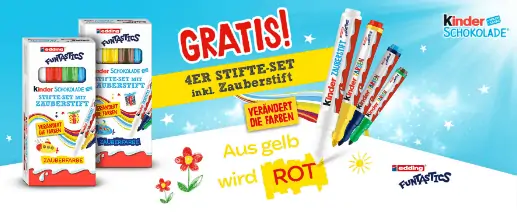 2 Kinder Schokolade Aktionspackungen kaufen & 4er Stifte-Set mit Zauberstift gratis erhalten