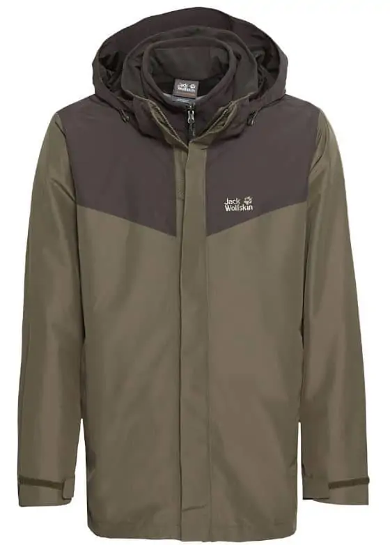 Jack Wolfskin Outdoorjacke „Towada“ in khaki (Gr. S – 3XL, winddicht, Fleece-Innenjacke) für 129,99 € inkl. Versand statt 263,90 €