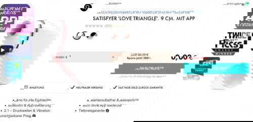 EIS DE: Satisfyer Love Triangle 9 cm Bluetooth Druckwellenvibrator mit App + 6 Gratisartikel für 0 € (MBW 39,95 €)🍨